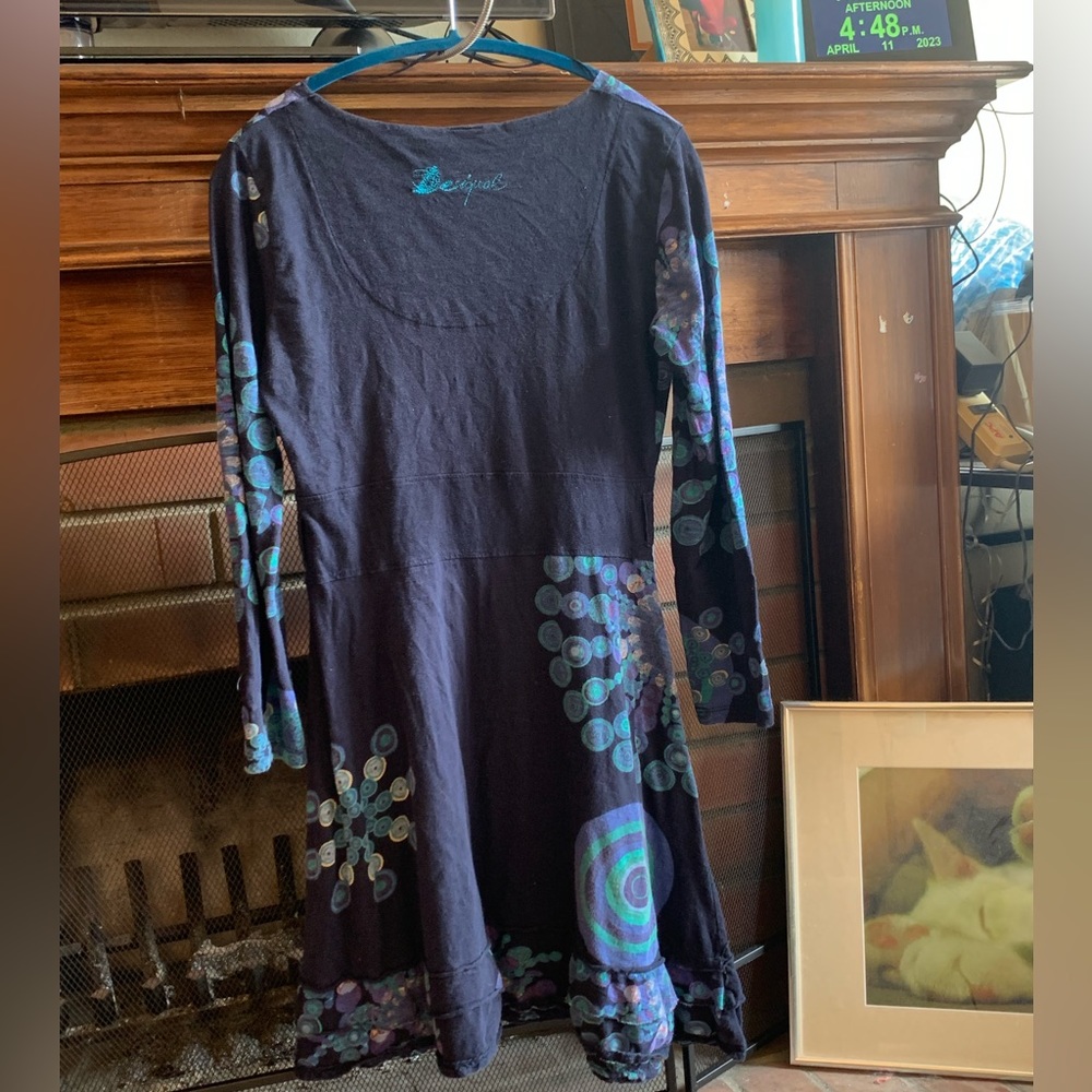 Desigual Long-Sleeve Dress with Beaded Embellishments sz L - Picture 2 of 12